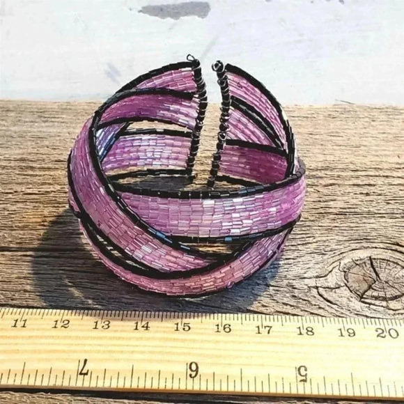 Pink Black Vintage Y2K 90s Striped Pretzel Memory Wire Cuff Bracelet Barbie Core - Picture 8 of 8